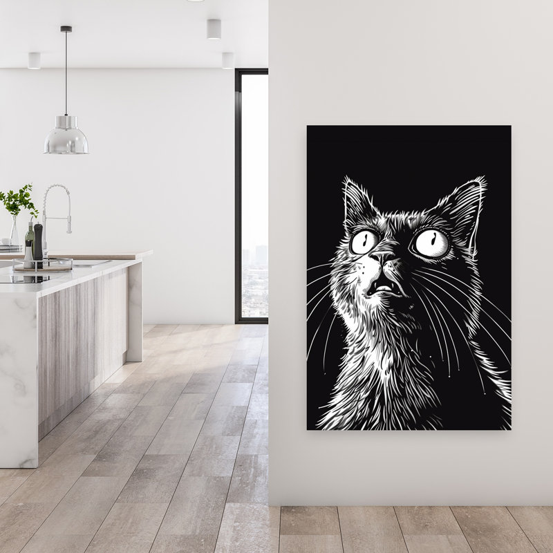 Art mural contemporain chat étonné, 48" H x 32" W