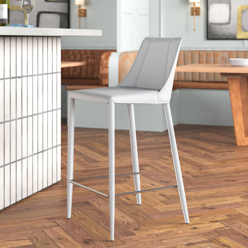 Carramar Upholstered Stool with Metal Frame, White Faux Leather, Bar Stool (30" Seat Height)