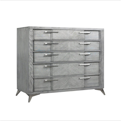 Commode 5 tiroirs en placage assorti gris