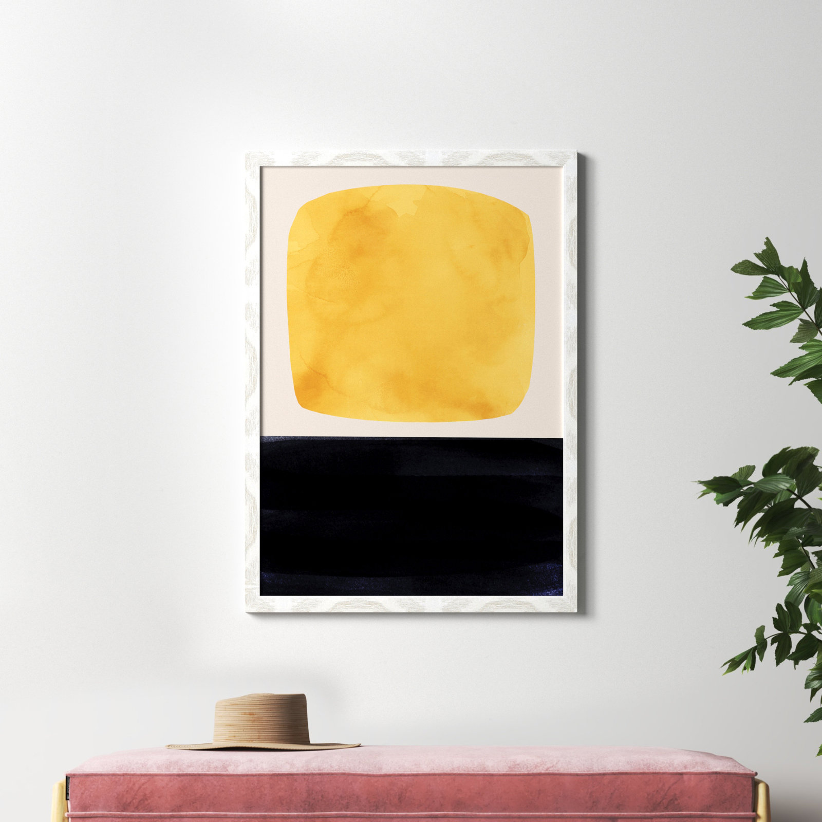 Boxed-Yellow by Aoibhne Hogan, White Wood Grain Paper, 41.5" H x 29.5" W x 0.75" D