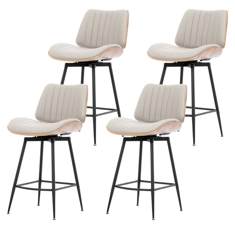 Chelsea Mid-Century Swivel Bar Stool With PU Leather Seat, White