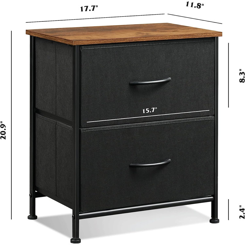 Table de chevet Aimy, Noir / brun rustique