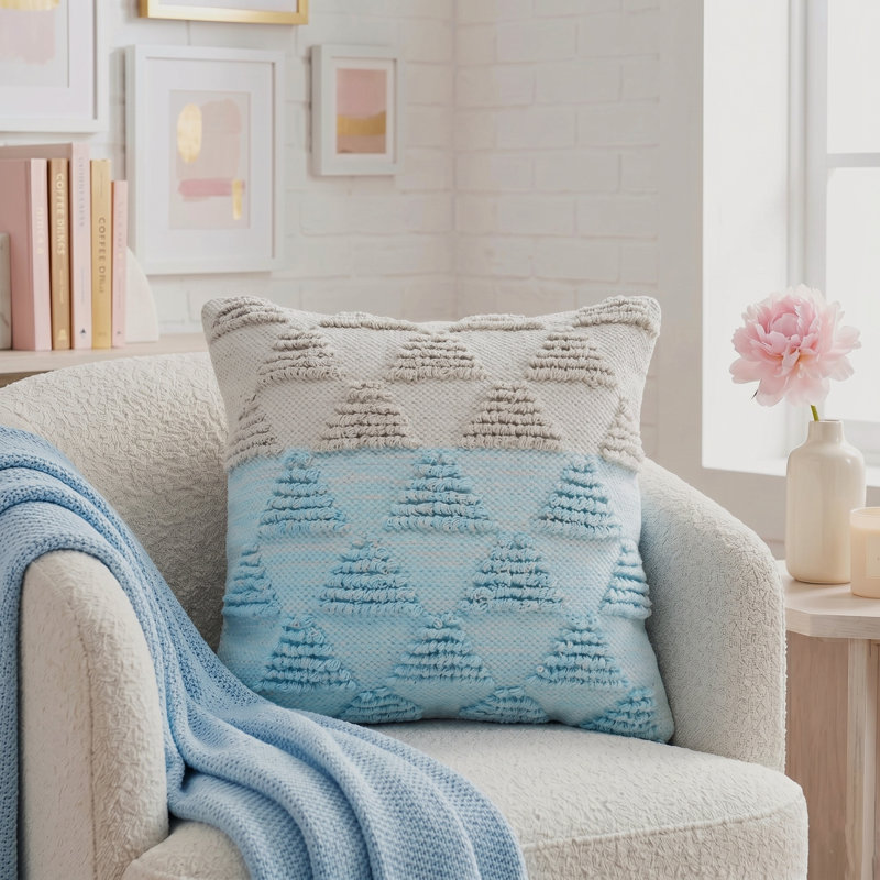 Housse de coussin décoratif contemporaine 100% coton texturé, 20 po x 20 po, Bleu / blanc