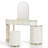Luxury Makeup Vanity Desk With 3-Color LED Mirror & Stool, Adjustable Length Vanity Table With Movable Side Cabinet, 6 Drawers Storage, Marble-Look Sticker Top, PU Leather Drawers