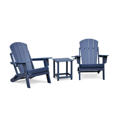 Ensemble de 2 chaises pliantes pour l'extérieur Adirondack et ensemble de table, chaise pliante en PEHD résistant aux intempéries, chaise de jardin ergonomique pour terrasse extérieure, balcon, bleu marine