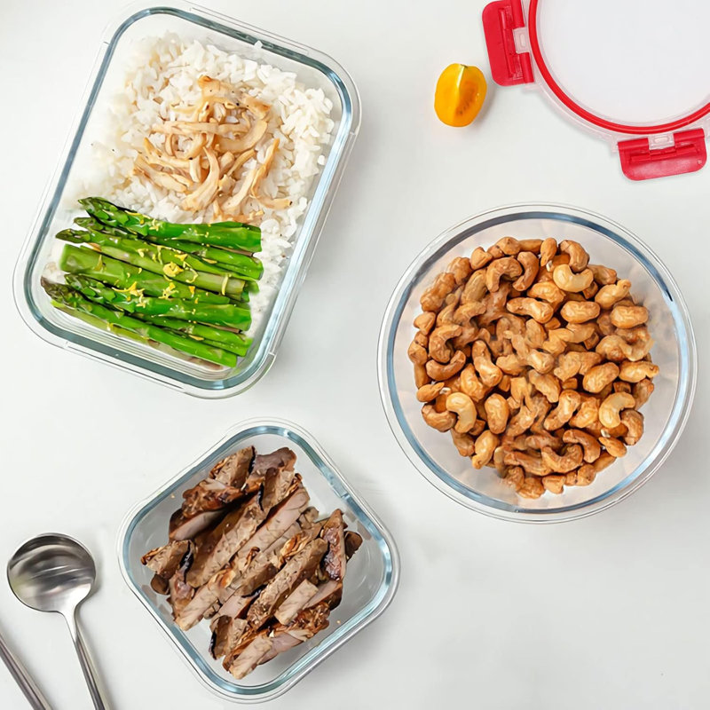 30-Piece Red Glass Meal Prep Container Set with Snap Locking Lids
