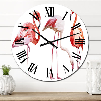 Deux flamants roses sur fond blanc - horloge murale traditionnelle
