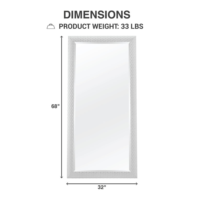 Laux Mosaic Large Floor Mirror, Full length Mirror, Full Body Mirror, Standing Mirror 66"L x 32"W, Silver