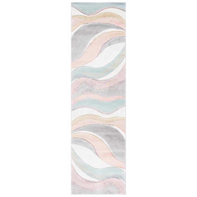 Tapis gris / rose / crème Dugway, Tapis de couloir 2 pi 3 po x 14 pi
