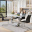 Ensemble de salle à manger à pieds en acier inoxydable avec plateau en verre trempé blanc de 63 pouces et 4 fauteuils en forme de U (noir / blanc) de style minimaliste moderne-1535946982-1535946981-1535946976
