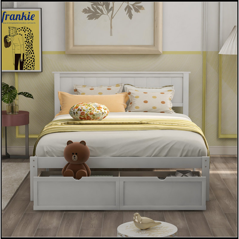 Platform Bed With Under-Bed Drawer, White, Full