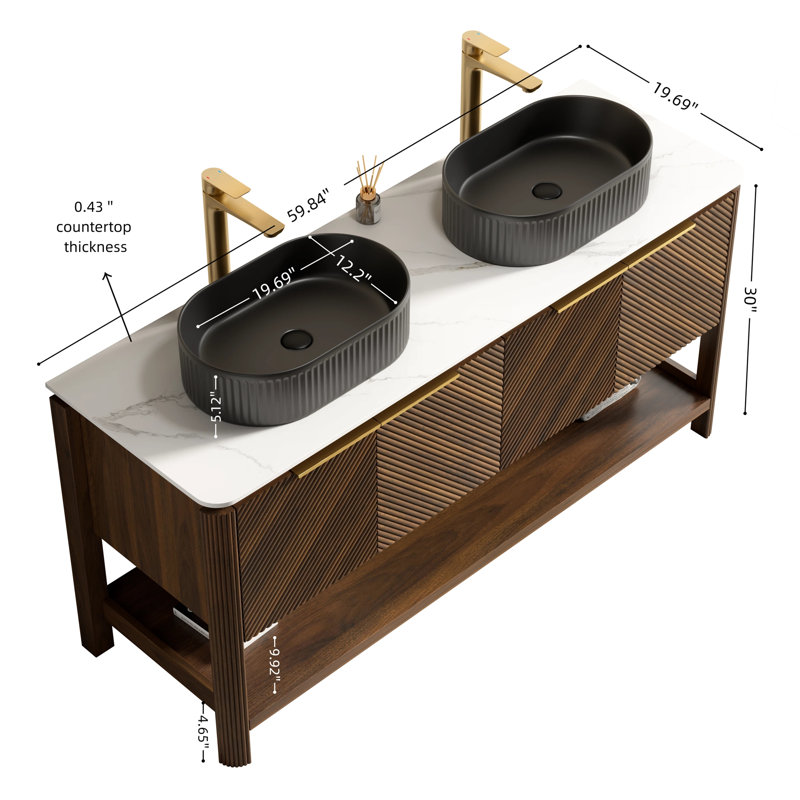 Meuble-lavabo de salle de bain de style contemporain, 60"