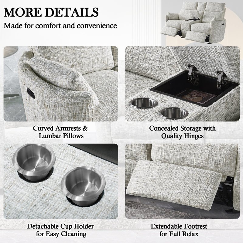 Callendale Power Reclining 2-Seater Sofa With Storage Console & Dual USB & Type-C Chargers, Cream Gray