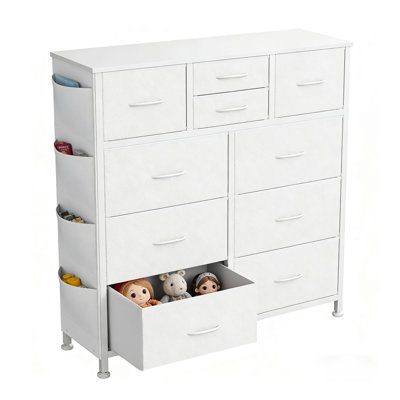 38.98"W 10-Drawer Fabric Dresser with Wood Top and Side Pockets, Storage Chest