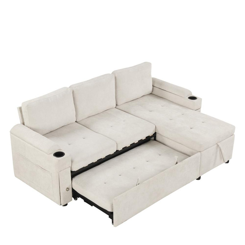 Sectional Sofa, Beige Chenille