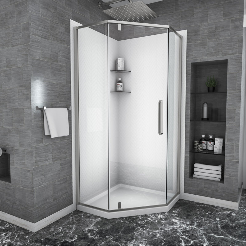 Porte de douche de salle de bain 34 1/8 po x 72 po, semi-anglaise, nickel brossé - option - enceinte anglaise, 72 po, accessoire