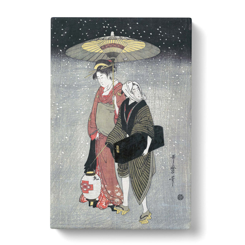 Geisha In The Snow by Kitagawa Utamaro - Wrapped Canvas Painting, 50cm H x 35cm W x 3cm D
