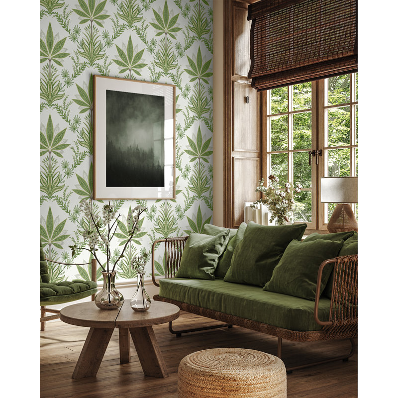 Rouleau de fleurs Addine, Vert / Blanc / Gris