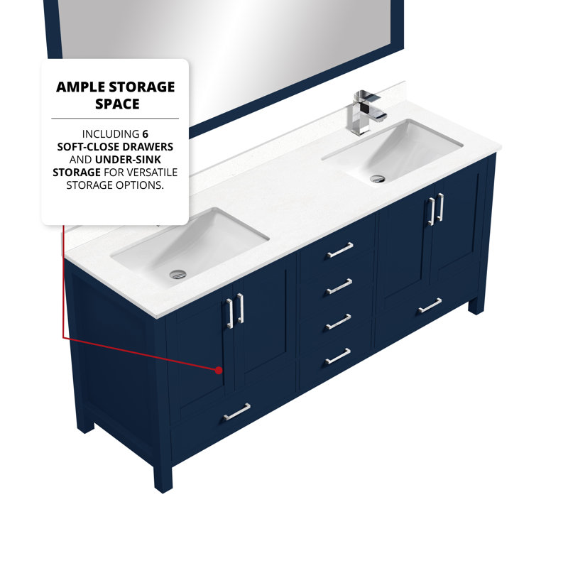 Jacques 72'' Navy Blue Double Bathroom Vanity with Cultured Marble Top