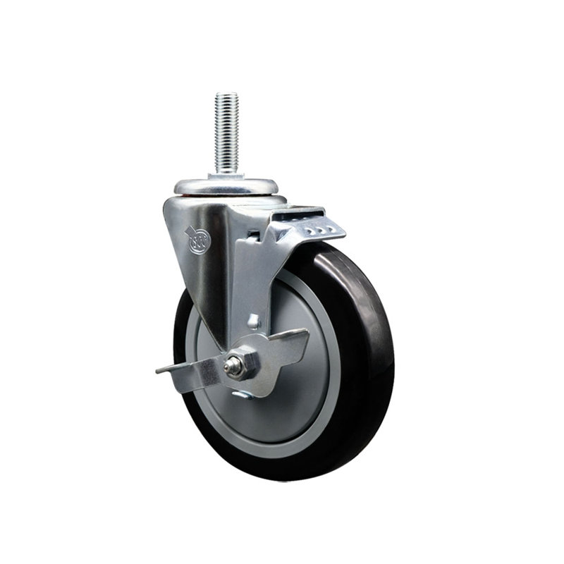 Polyurethane Swivel 3/8 Inch Threaded Stem Caster Set with Brake