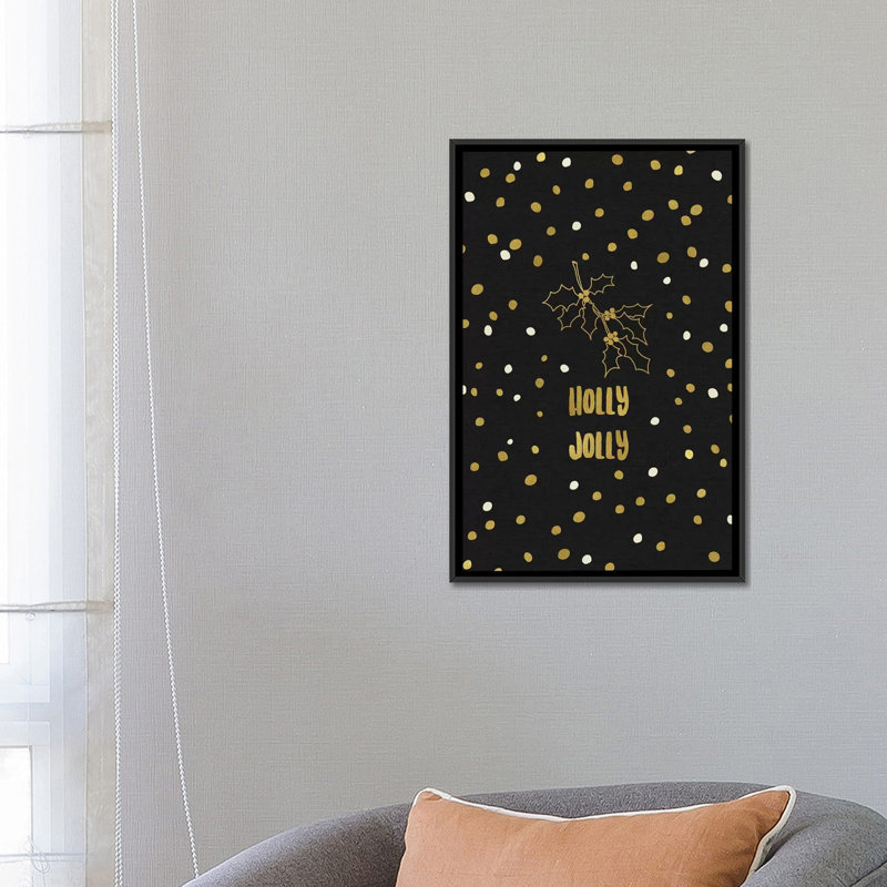 « holly jolly », art textuel sur toile, H 26 po x l 18 po x P 1,5 po, Toile avec cadre noir, Pas de tapis