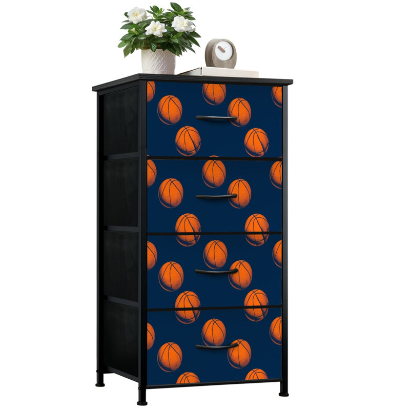 Commode pour chambre à coucher avec 4 tiroirs de rangement Commode de basket-ball bleu foncé Commode en tissu en acier pour chambre d'enfant