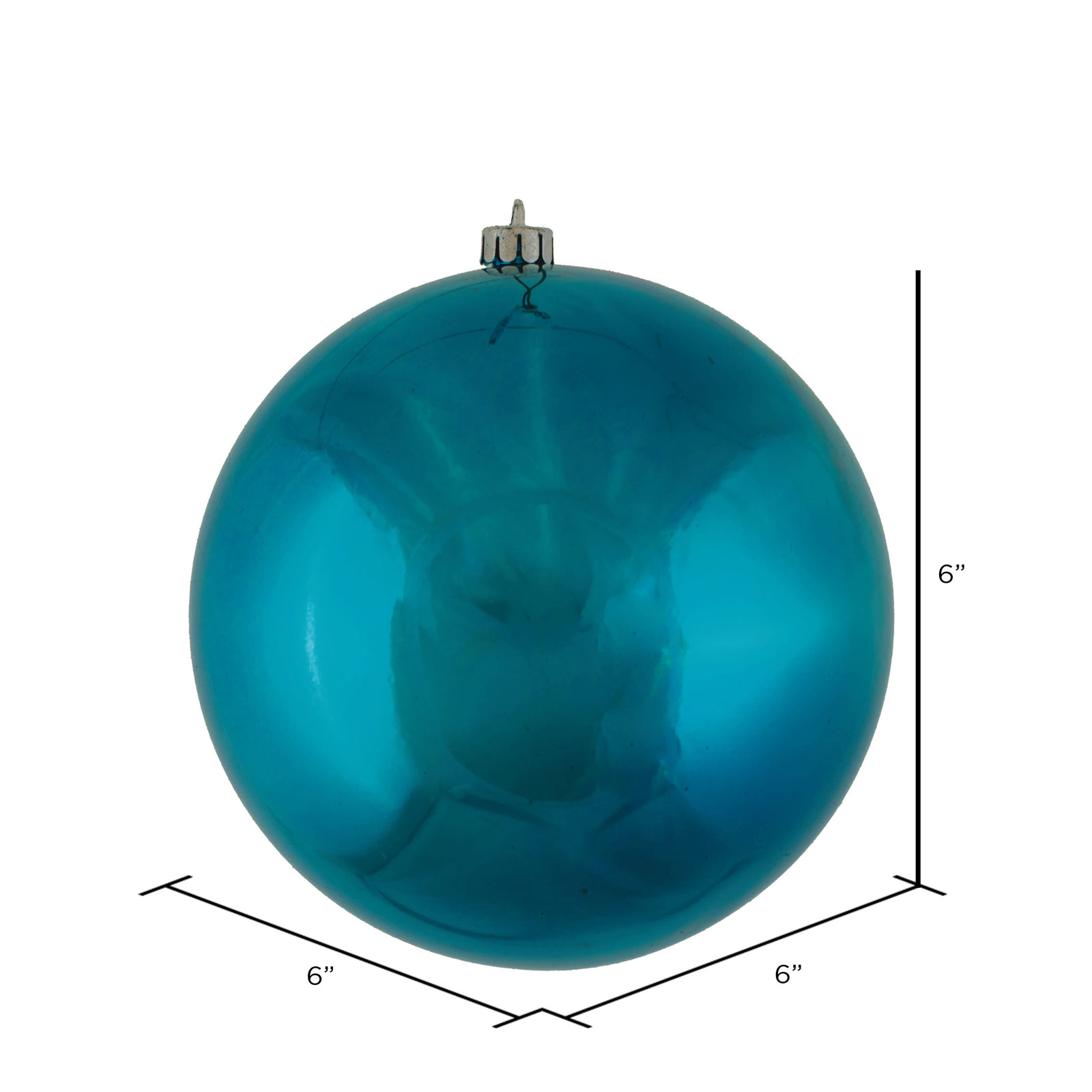 Christmas Ball Ornament, Shiny Sea Blue, 6" H x 6" W x 6" D