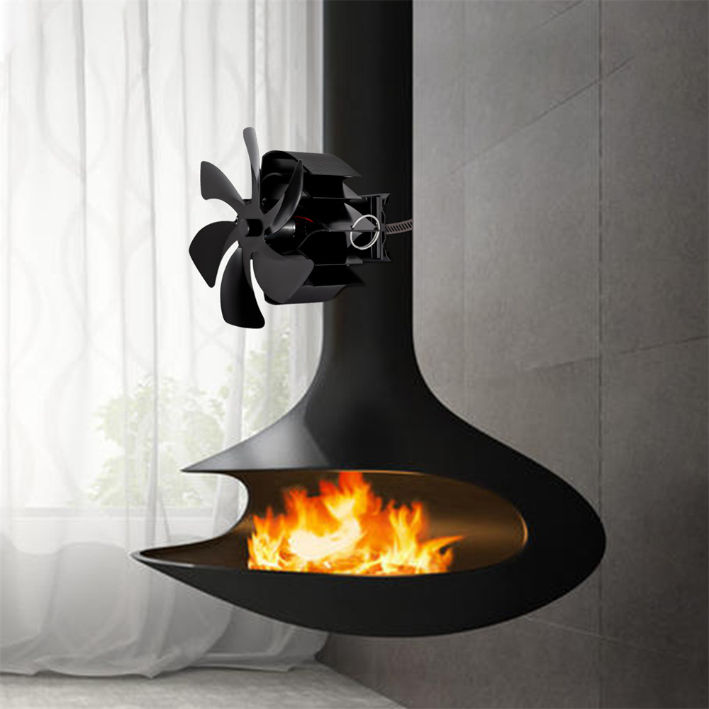 6-Blade Heat Powered Wood Stove Fan – Non-Electric, Black, For Fireplace/Stove