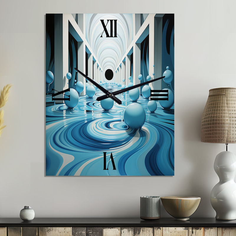 Horloge murale abstraite Op Art Blue Focus IV, Grand
