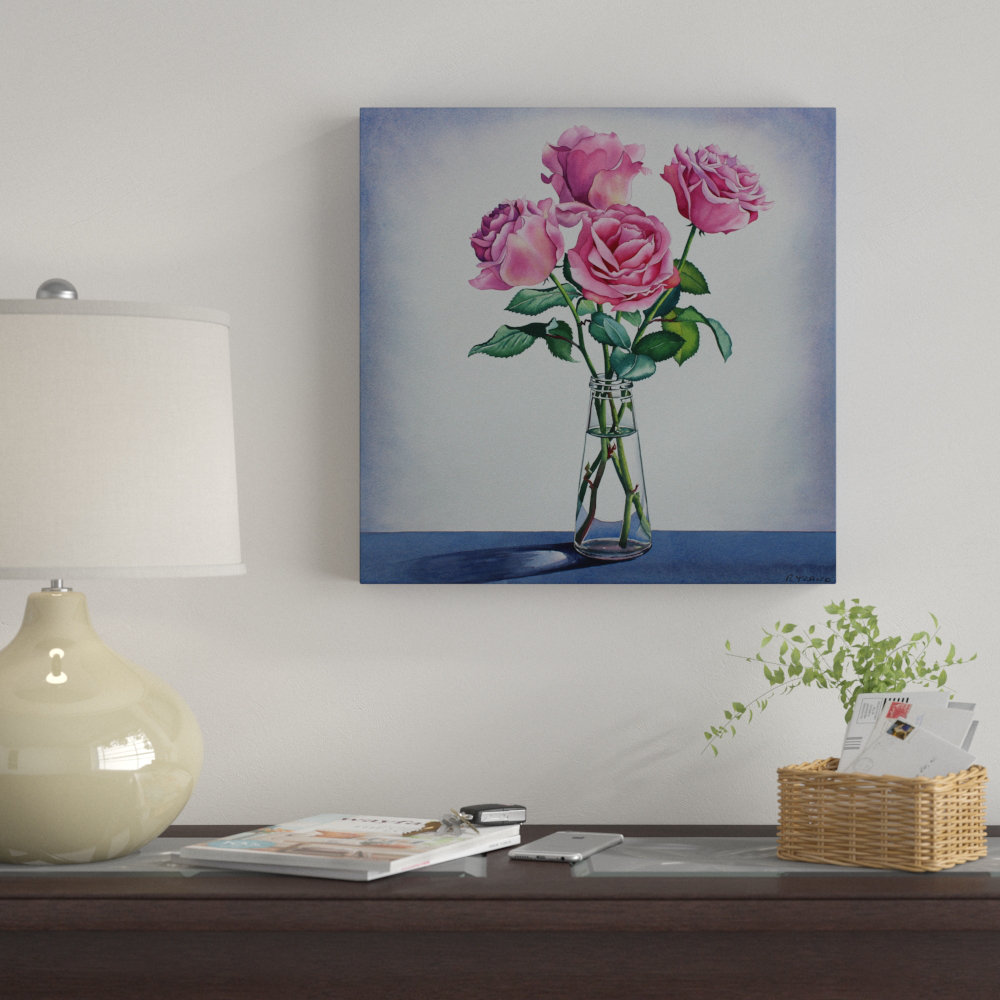 Winston Porter 'Pink Roses' by Oil Painting Print on Wrapped Canvas ...