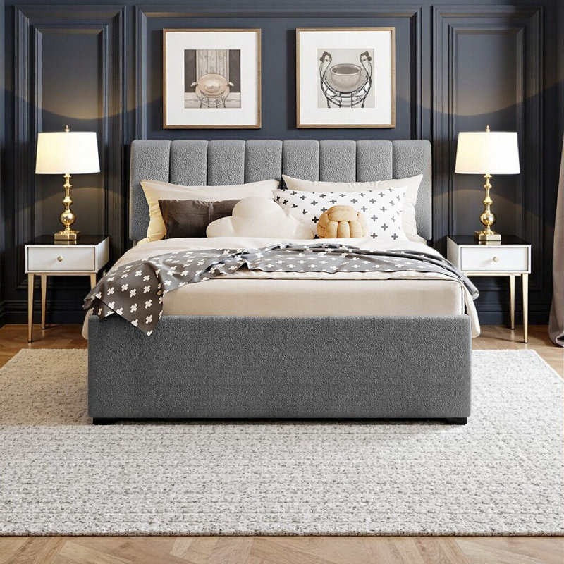 Lit plateforme tapissier pleine grandeur avec lit gigogne simple Teddy - gris, élégant et fonctionnel, Gris
