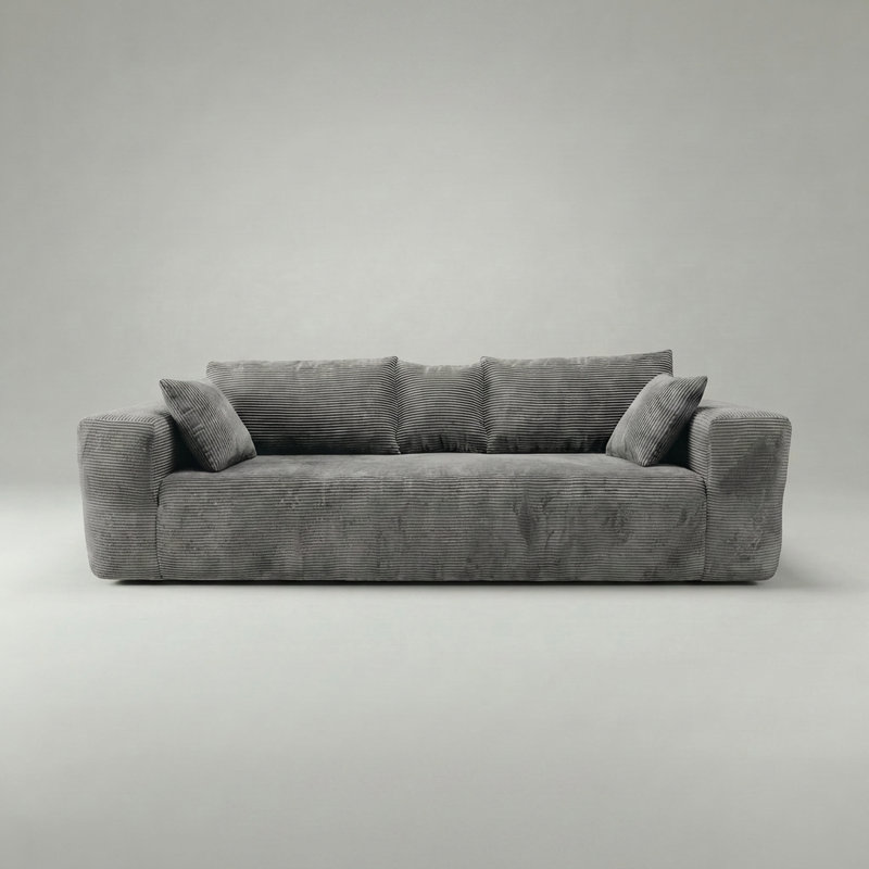  Canapé 91 po sans os 91 po, canapé 3 places avec assise et dossier profonds, mousse haute densité, velours côtelé doux, canapé moderne pour le salon et le bureau, sans assemblage requis, gris