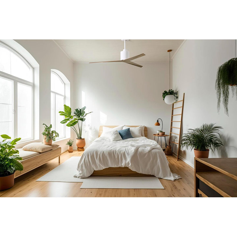 Eliza Outdoor Downrod Ceiling Fan, Gloss White, Old Oak Tone