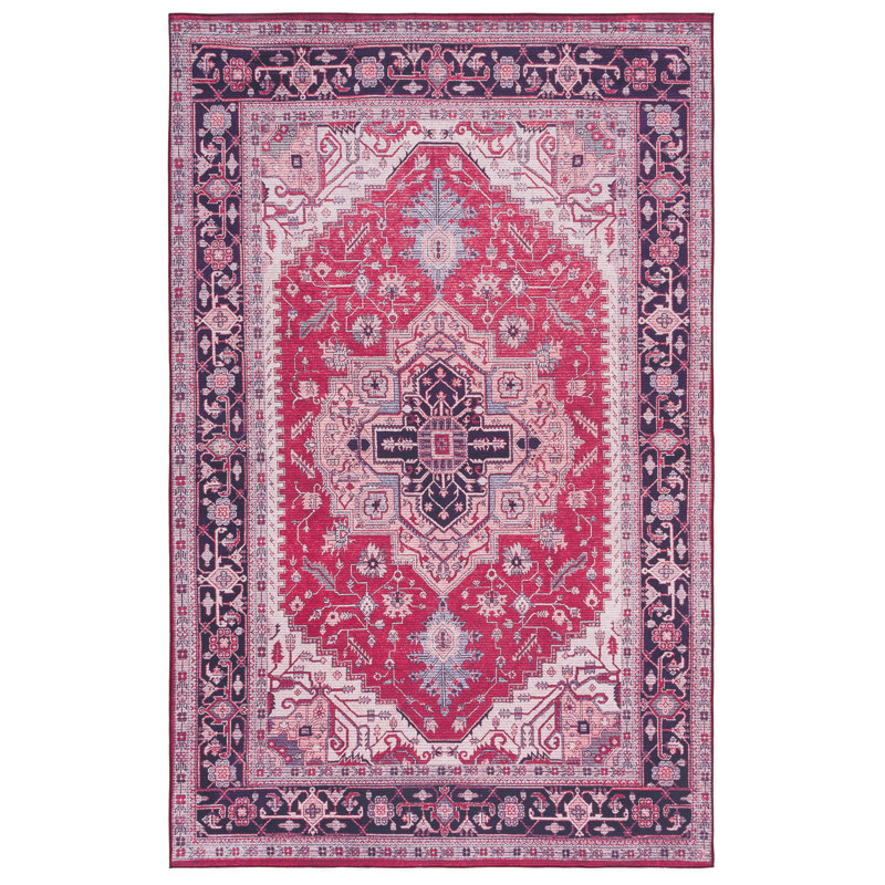 Tapis 128 M / W S / R en rouge / bleu marine, Rectangle 4 pi x 6 pi