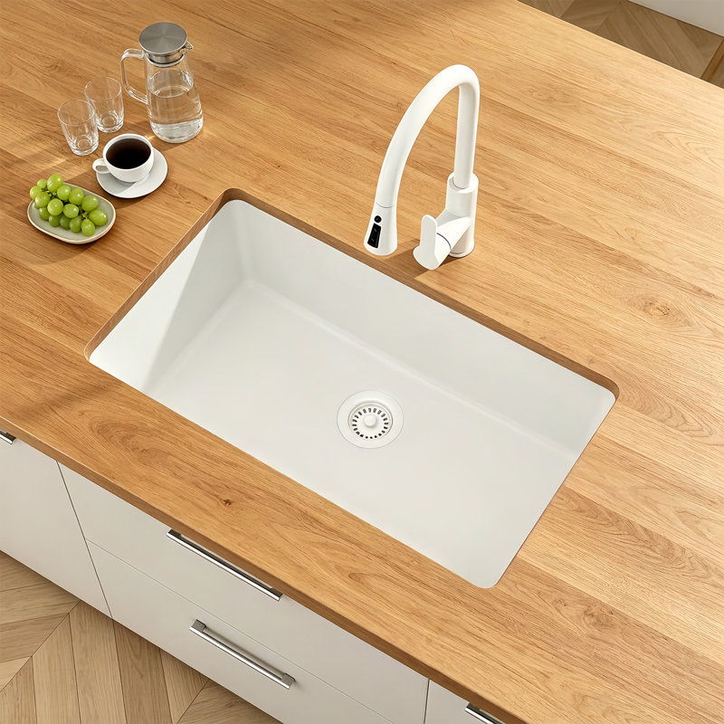 31" L X 18'' W Undermount Single Bowl Granite Composite Kitchen Sink, White