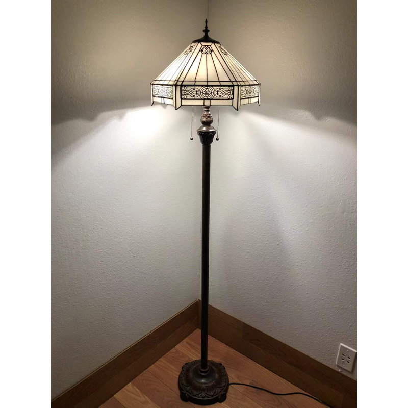 Berislav Tiffany Floor Lamp White Stained Glass Hexagon Metal Base LED Bulbs Included 16"W*16"D*64"H
