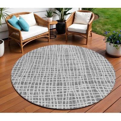 Tapis extérieur lavable rayé gris anthracite et argent 8 pi