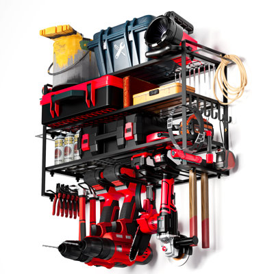 Rangement pour outils électriques 4 couches - support à outils avec 7 supports de perceuse, support mural pour perceuse robuste, rangement pour outils de jardin, tablettes de rangement pour garage, maison, atelier