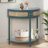 Unique Half Moon Design End Table With Sliding Rattan Door,Elegant Semi-Circle Entryway Console Table With 2 Rattan Storage Cabinet And Bottom Shelf For Living Room, Bedroom, Study, Hallway
