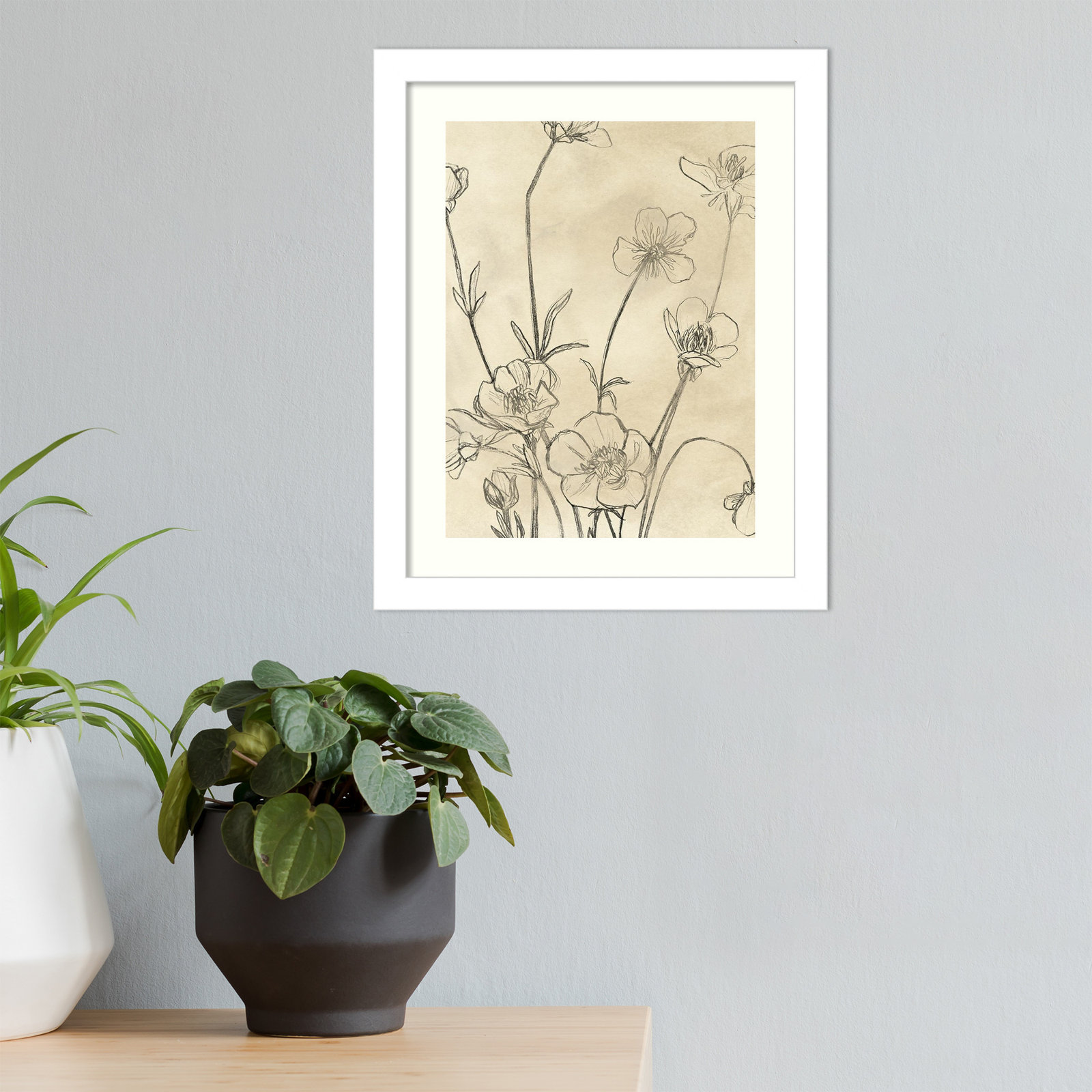 Vintage Wildflowers I by June Erica Vess, 13" H x 11" W, White