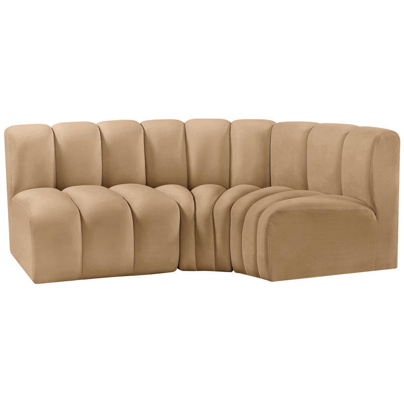 Holdren Upholstered Curved Sectional Reversible, Camel Velvet