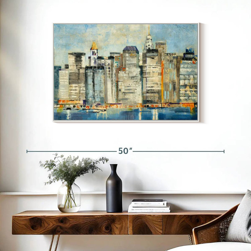 Horizon au bord de l'eau, Cadre flottant blanc, 37 po x 25 po