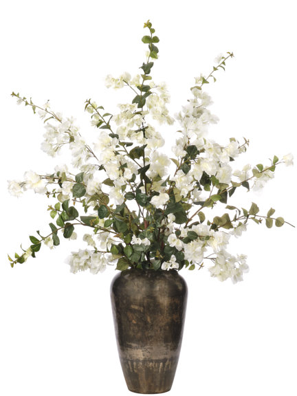 Bouganvillea, White, Bronze Iron Vase, 37wx41dx54h