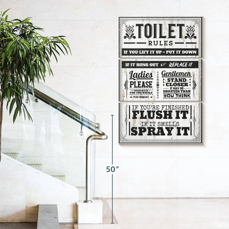Proper Bathroom Rules, reproduction d'art sur toile, H 42 po x l 65 po x P 1,25 po