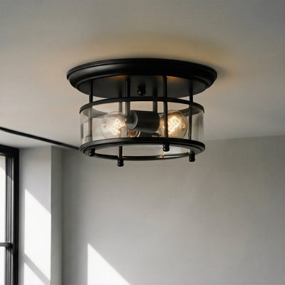 Plafonnier encastré 2 lumières 11,8 po, noir mat, verre transparent