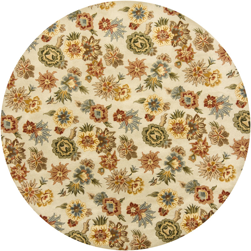Helmetta Authentic Hand-Tufted Handmade Cream Floral Wool Area Rug, Round 7'9"