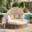 Lit de jour rond en rotin pour l'extérieur avec auvent rétractable, canapé de piscine rond en osier avec coussins amovibles, cour arrière, porche