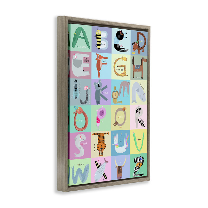 Alphabet animaux à carreaux, H 31 po x l 21 po, Cadre flottant orme Montalcino