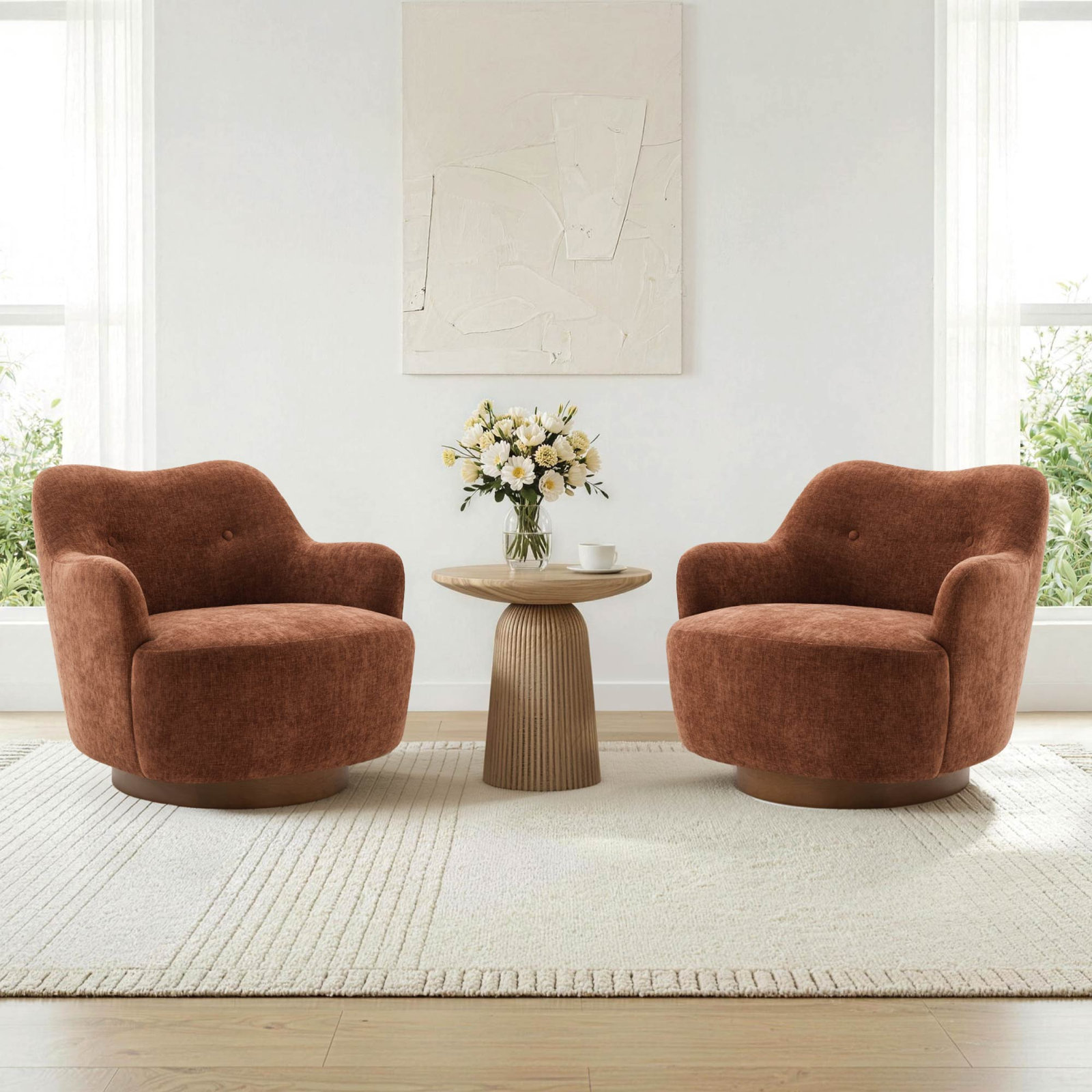 Upholstered Accent Chair, Terracotta Polyester
