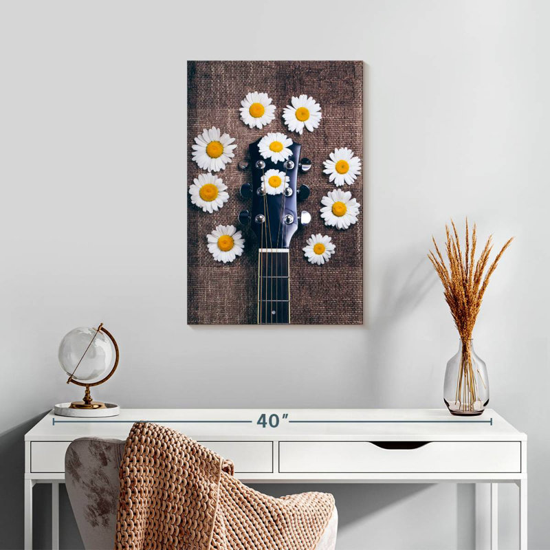 Abarca, guitare et marguerite, H 24 po x l 16 po